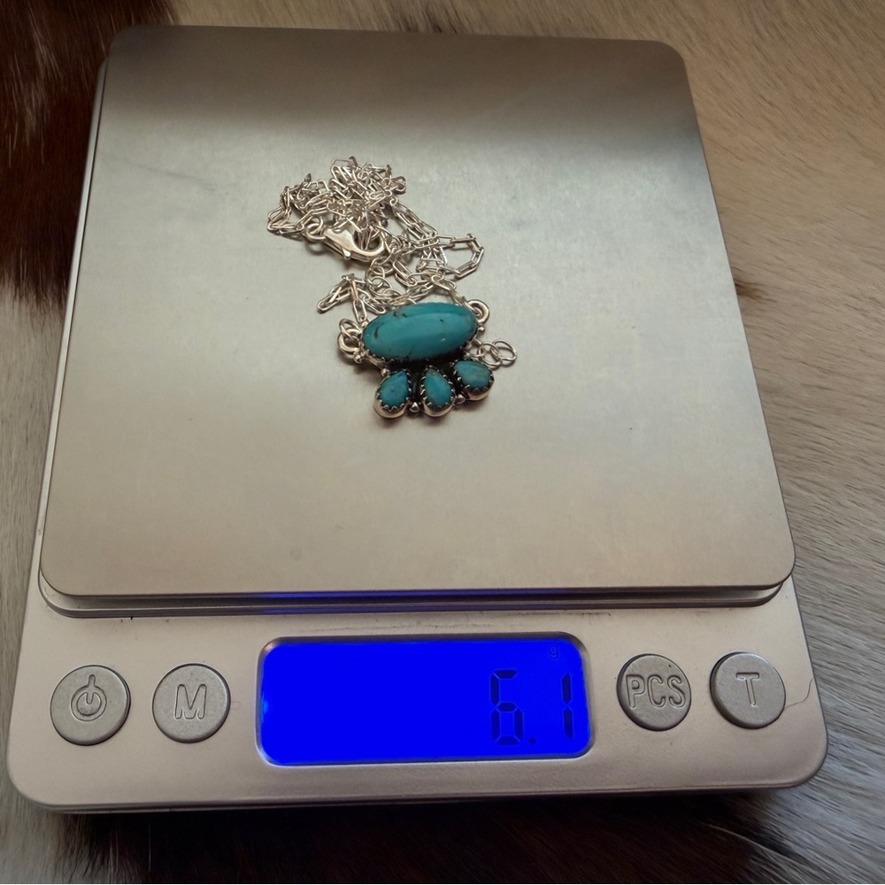 ❤️ Kingman Turquoise 4 Stone Pendant 925 Sterling 16+2” Adj Paper Clip Necklace - Picture 10 of 15